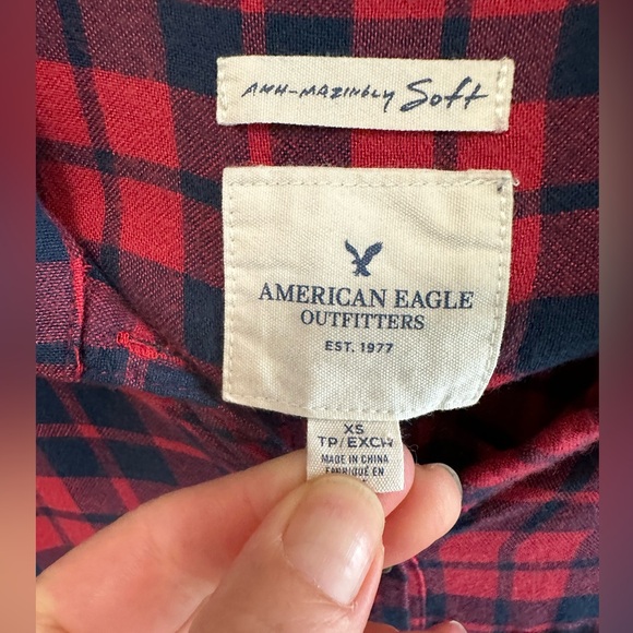 American Eagle Sleeveless Red/Blue Plaid Flannel Pop Over Top Western oversized - Picture 6 of 8